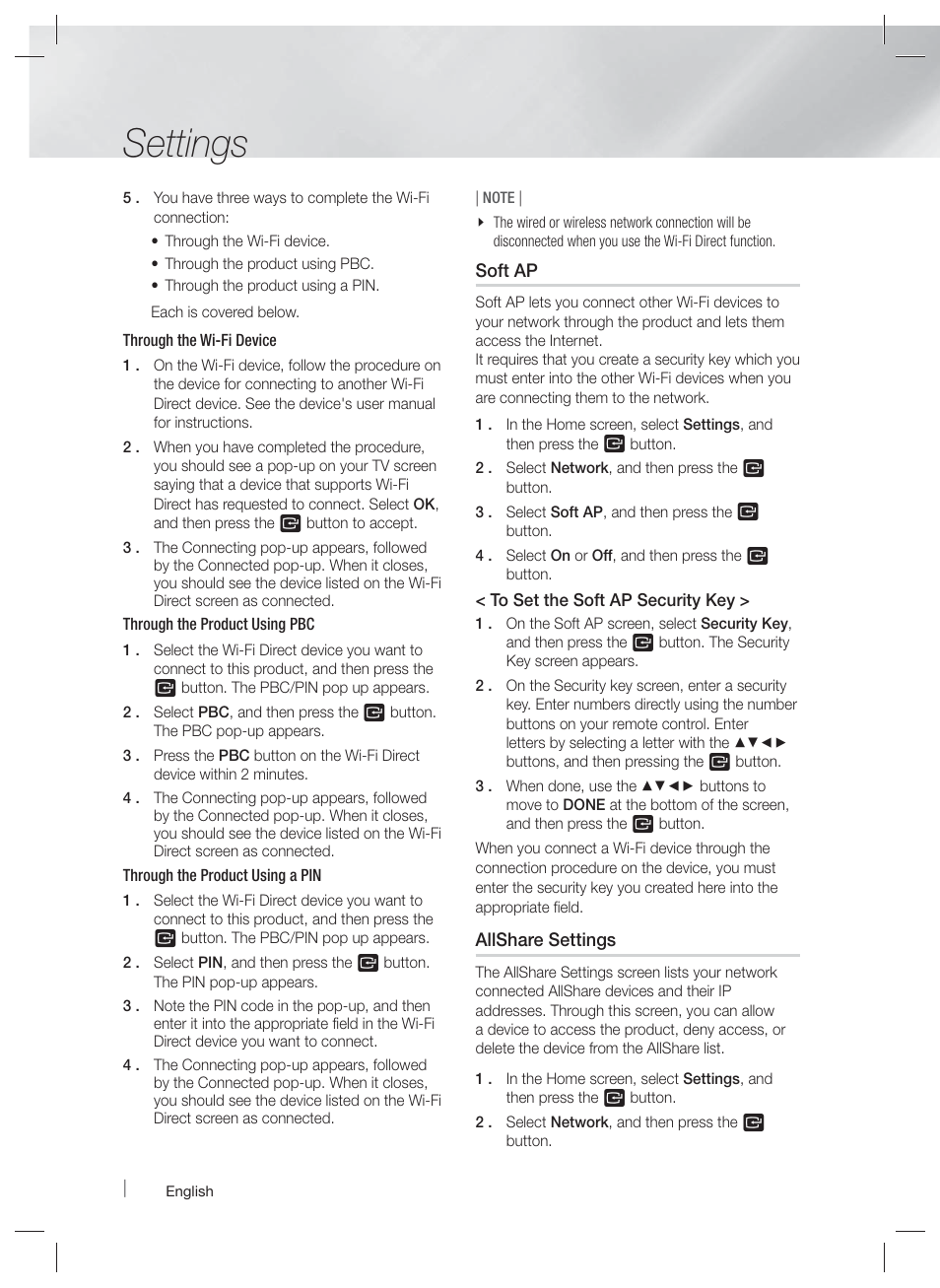 Settings | Samsung HT-E5400-ZA User Manual | Page 34 / 65