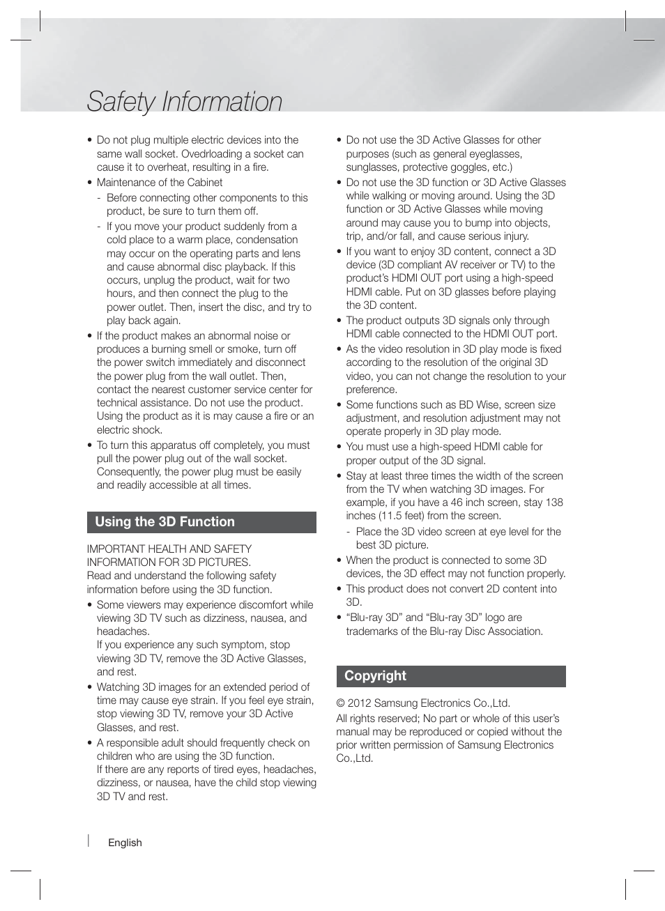 Safety information | Samsung HT-E5400-ZA User Manual | Page 4 / 65