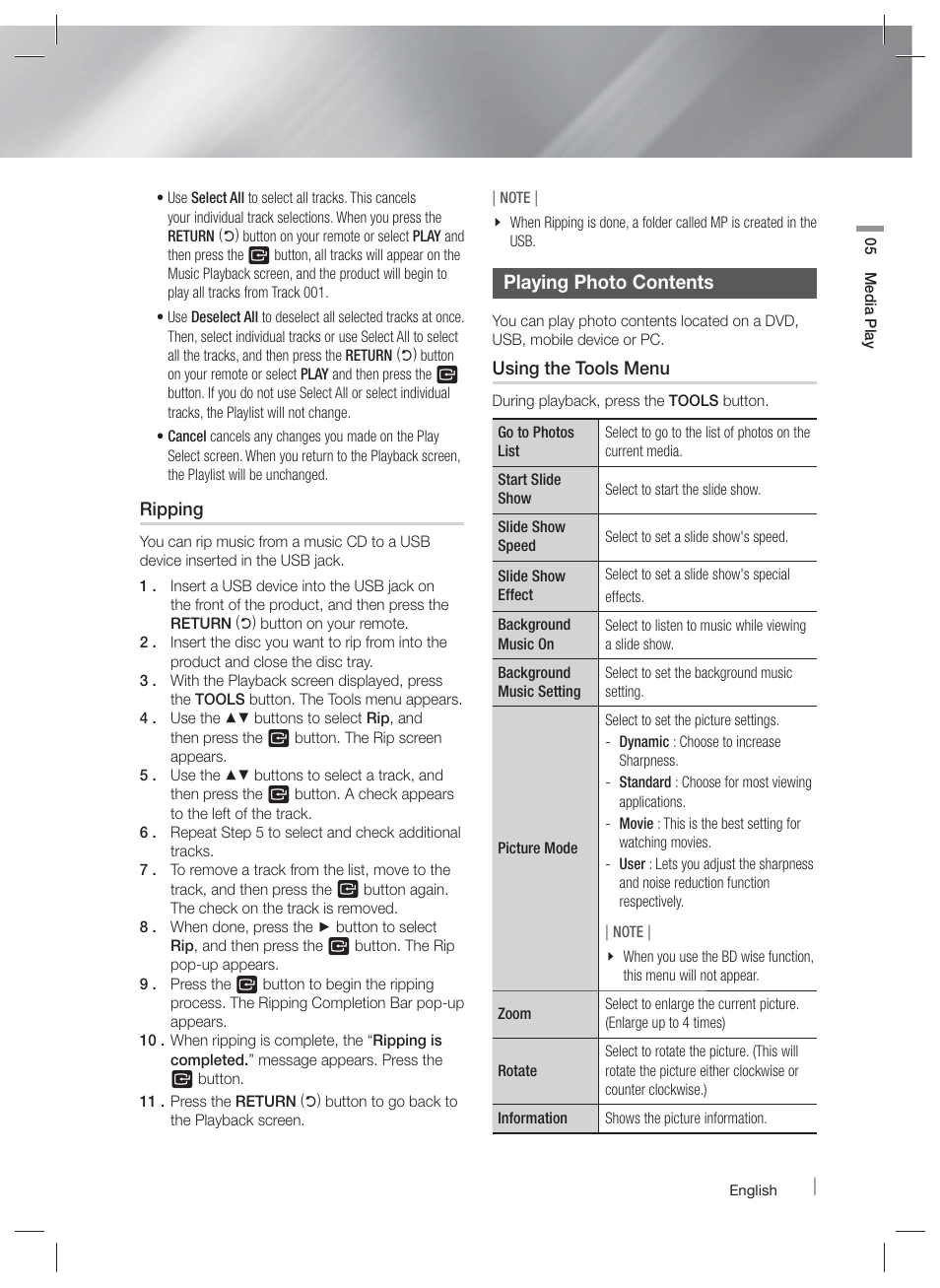 Playing photo contents | Samsung HT-E5400-ZA User Manual | Page 45 / 65