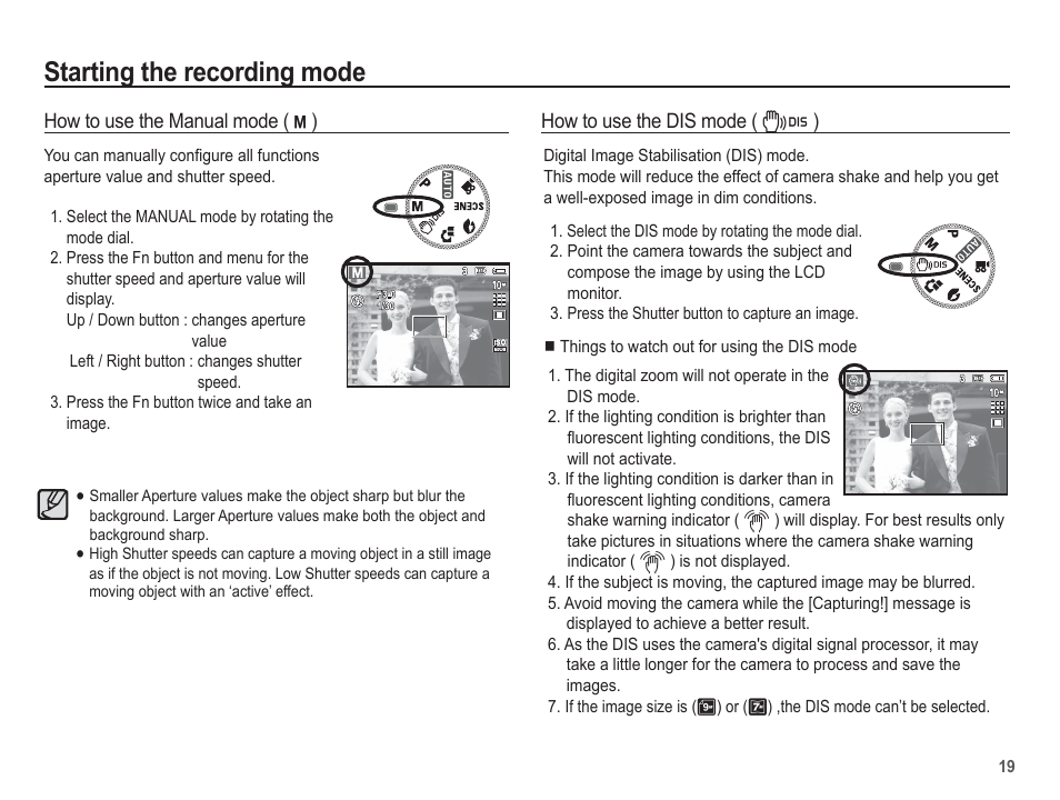 Starting the recording mode | Samsung EC-SL201SBA-US User Manual | Page 20 / 98