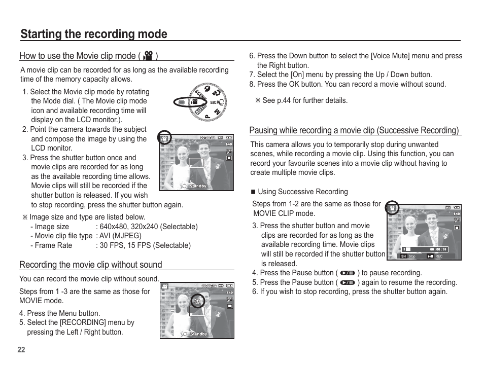 Starting the recording mode | Samsung EC-SL201SBA-US User Manual | Page 23 / 98