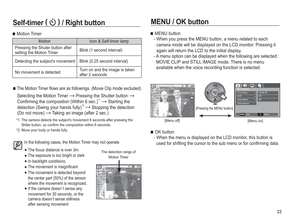 Menu / ok button, Self-timer ( ✢ ) / right button | Samsung EC-SL201SBA-US User Manual | Page 34 / 98