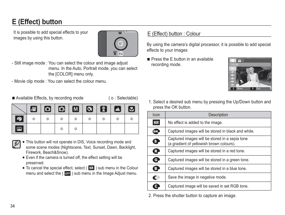 E (effect) button | Samsung EC-SL201SBA-US User Manual | Page 35 / 98