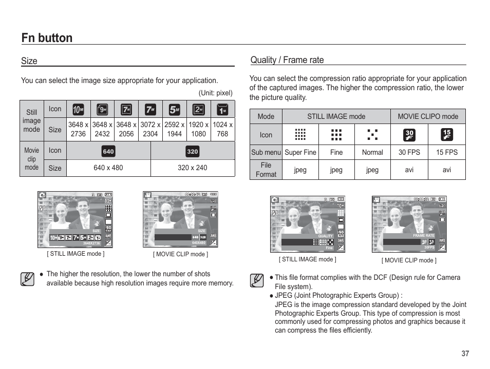 Fn button, Vw x | Samsung EC-SL201SBA-US User Manual | Page 38 / 98