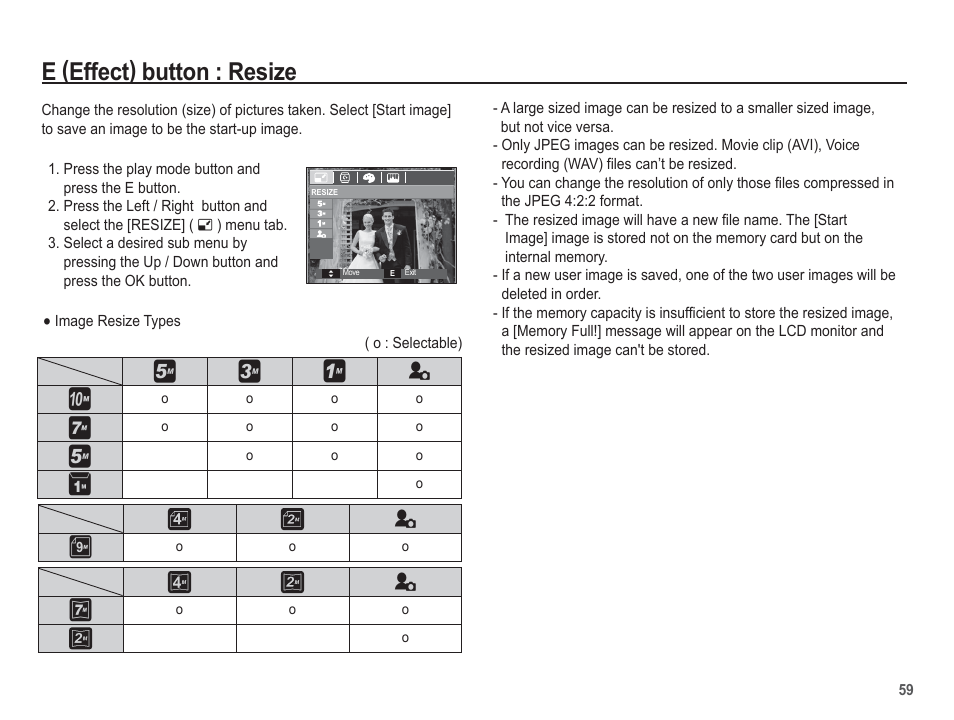 E (effect) button : resize | Samsung EC-SL201SBA-US User Manual | Page 60 / 98