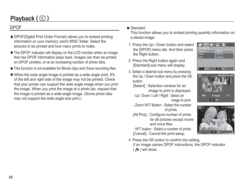 Playback ( а ), Dpof | Samsung EC-SL201SBA-US User Manual | Page 69 / 98