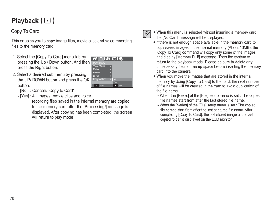 Playback ( à ), Copy to card | Samsung EC-SL201SBA-US User Manual | Page 71 / 98