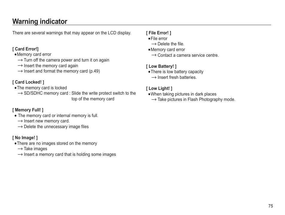 Warning indicator | Samsung EC-SL201SBA-US User Manual | Page 76 / 98