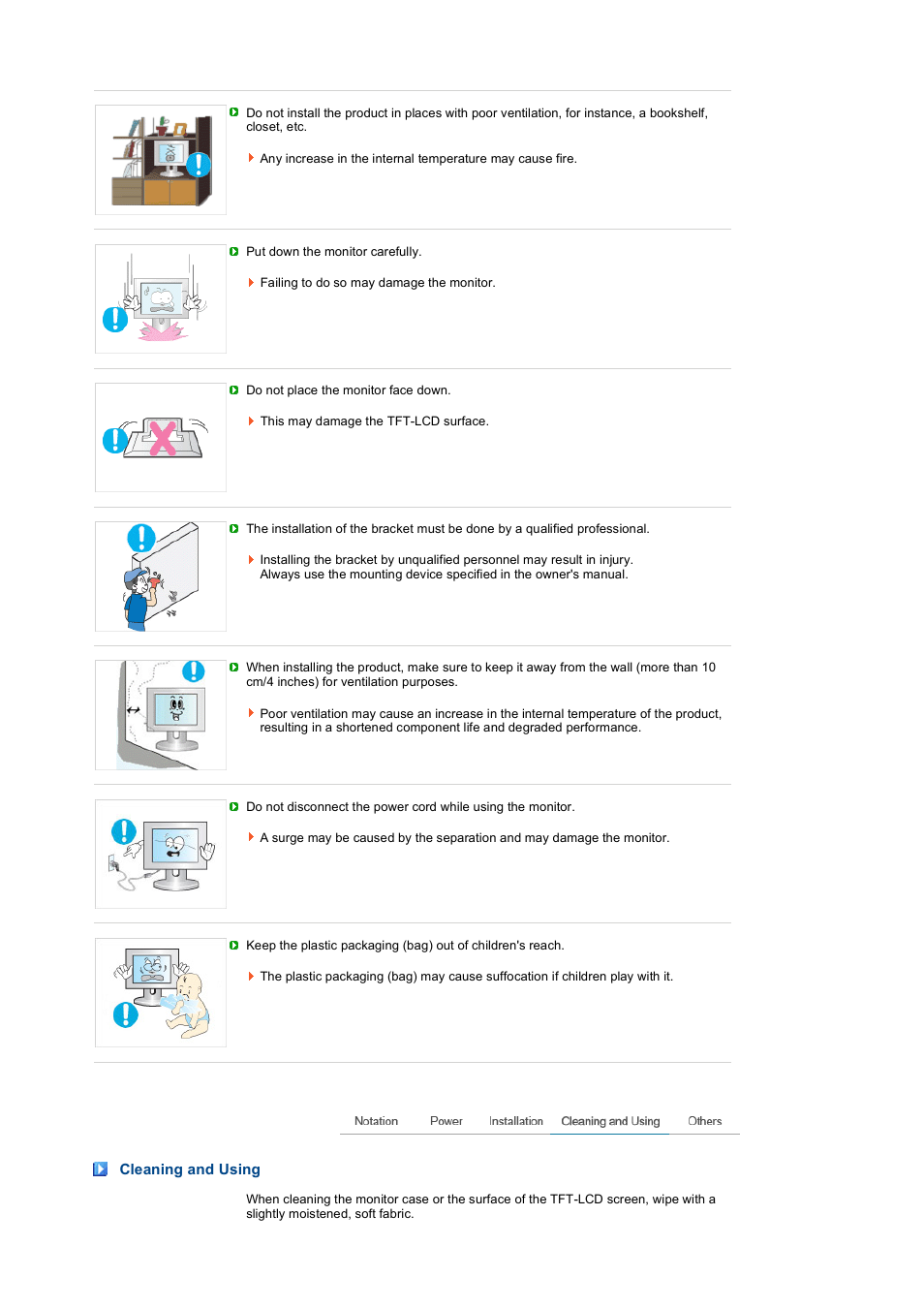 Cleaning and using | Samsung LS19PEJSFV-XAA User Manual | Page 5 / 60