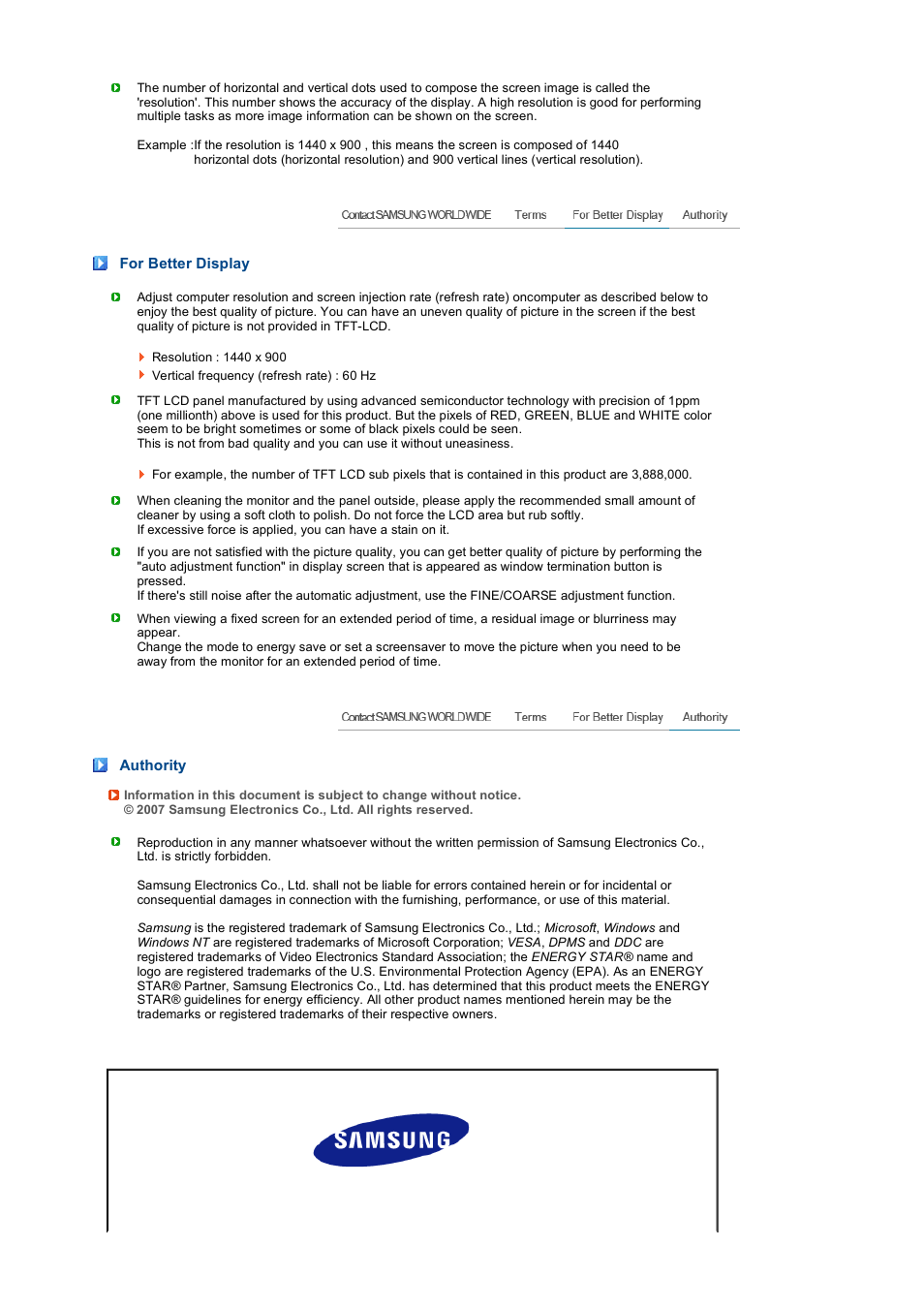 Samsung LS19PEJSFV-XAA User Manual | Page 59 / 60