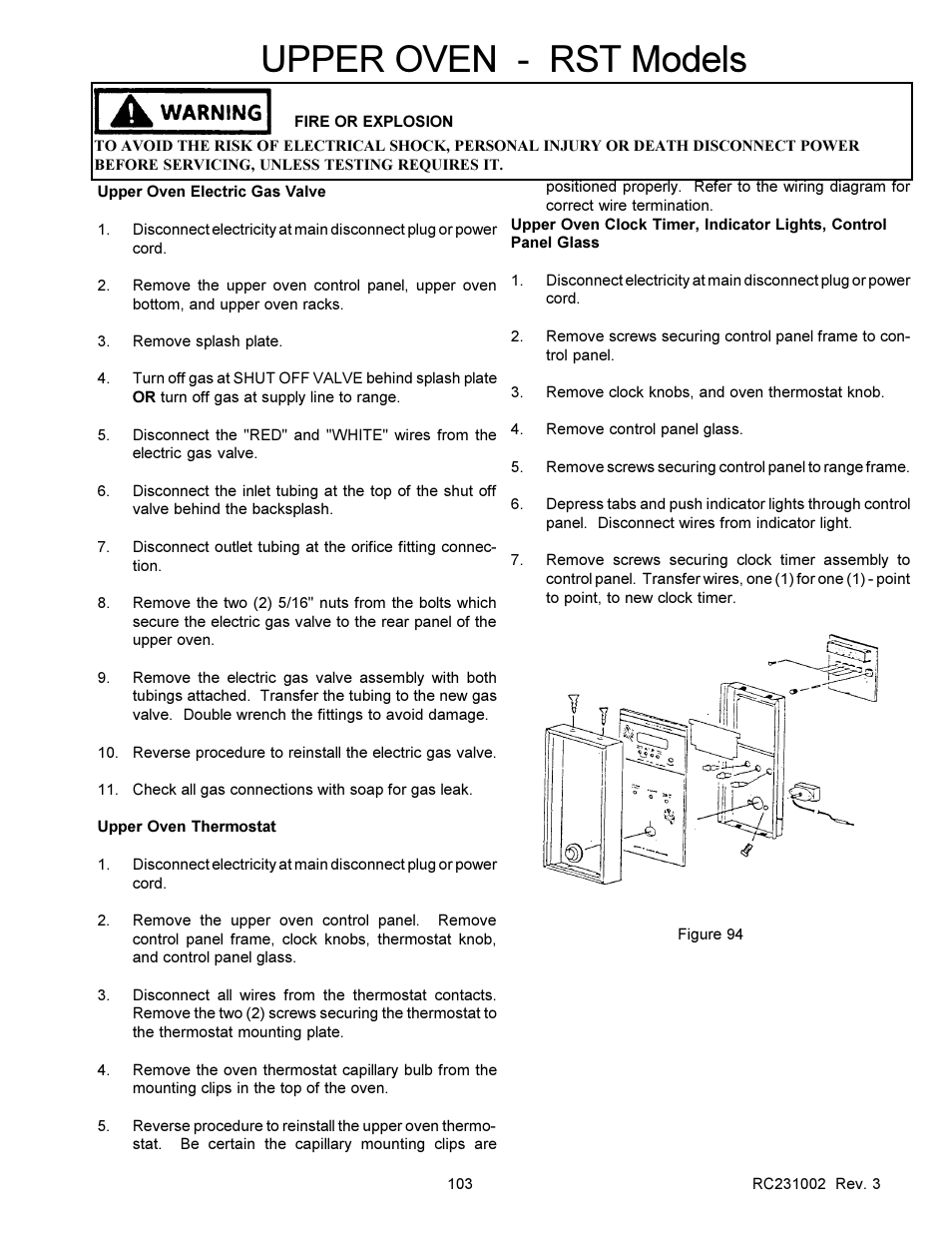 Upper oven - rst models | Amana RSS User Manual | Page 104 / 124