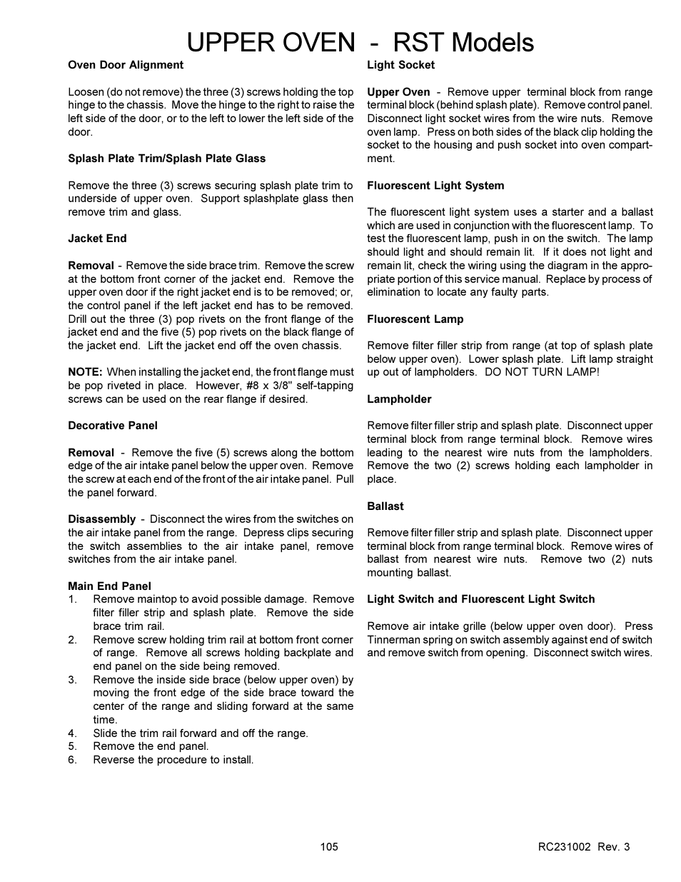 Upper oven - rst models | Amana RSS User Manual | Page 106 / 124