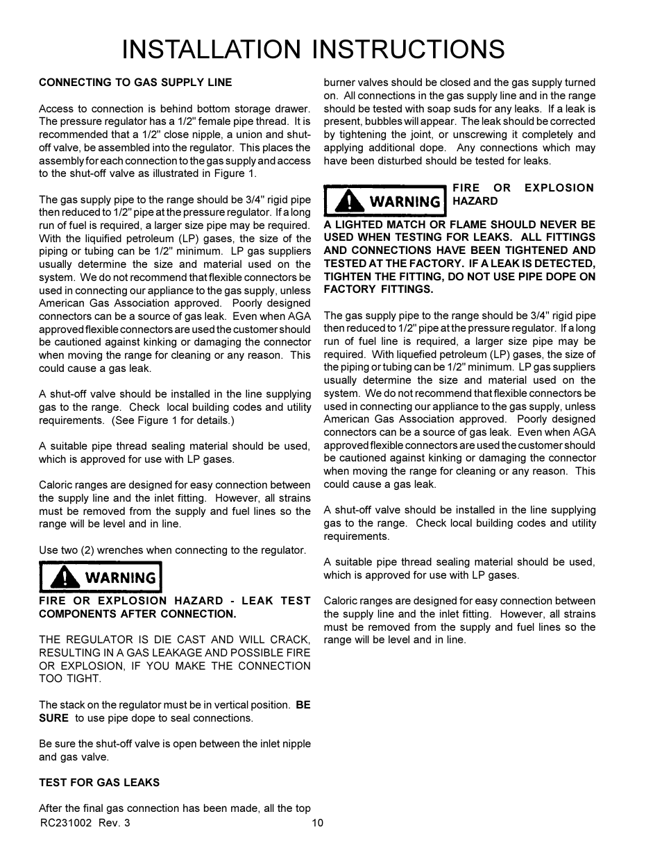 Installation instructions | Amana RSS User Manual | Page 11 / 124