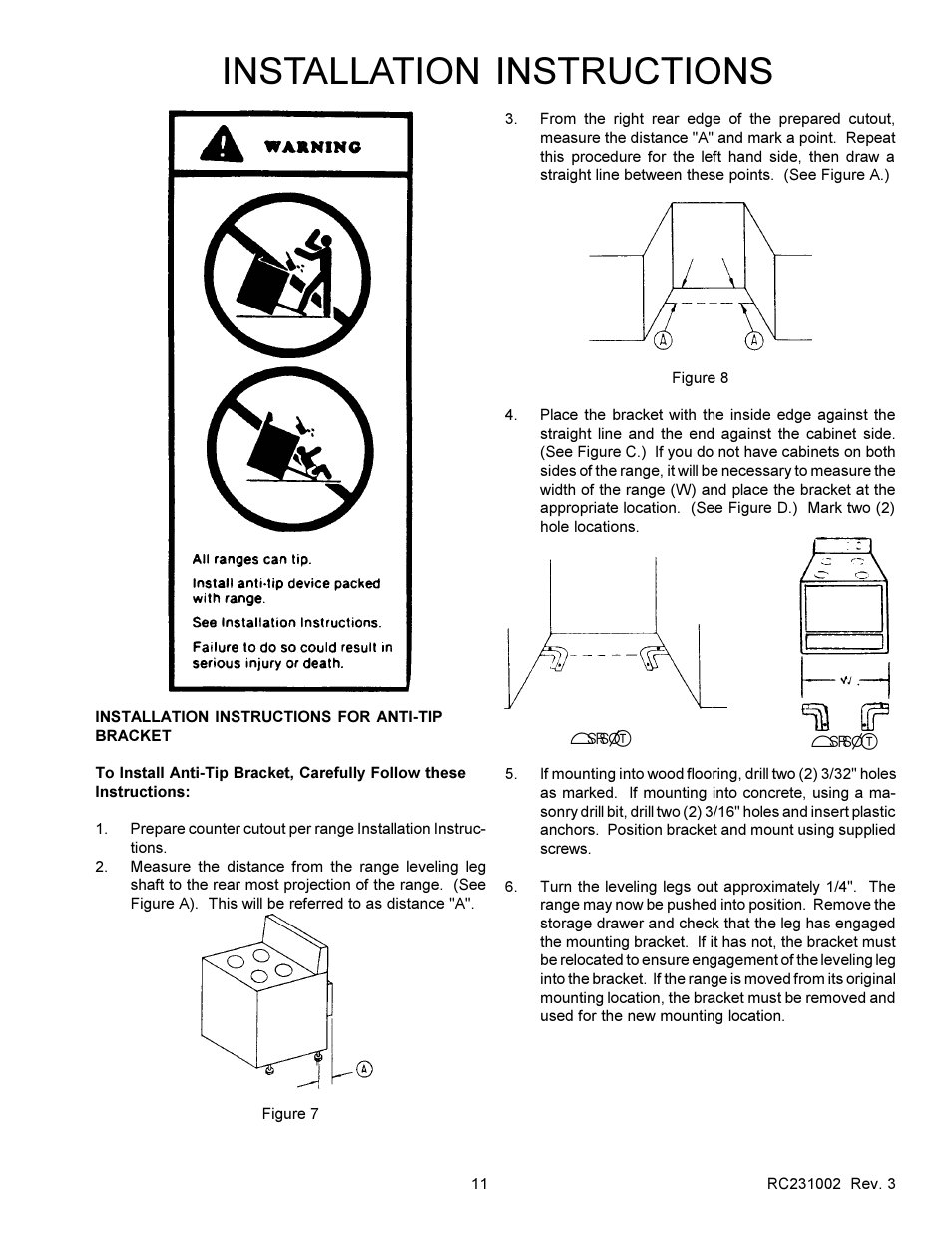 Installation instructions | Amana RSS User Manual | Page 12 / 124