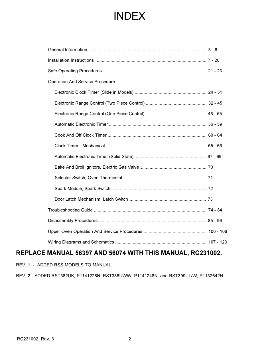 Index | Amana RSS User Manual | Page 2 / 124