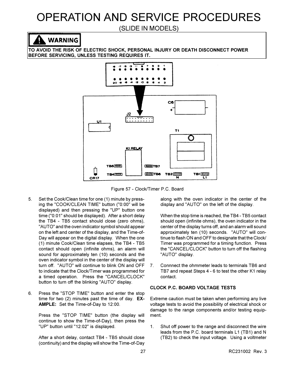 Operation and service procedures, Slide in models) | Amana RSS User Manual | Page 28 / 124