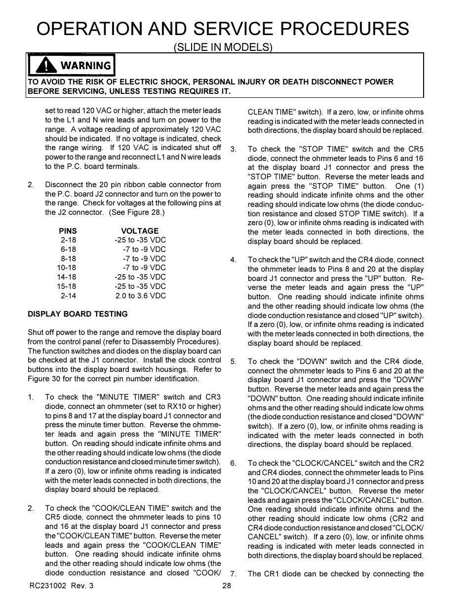 Operation and service procedures, Slide in models) | Amana RSS User Manual | Page 29 / 124