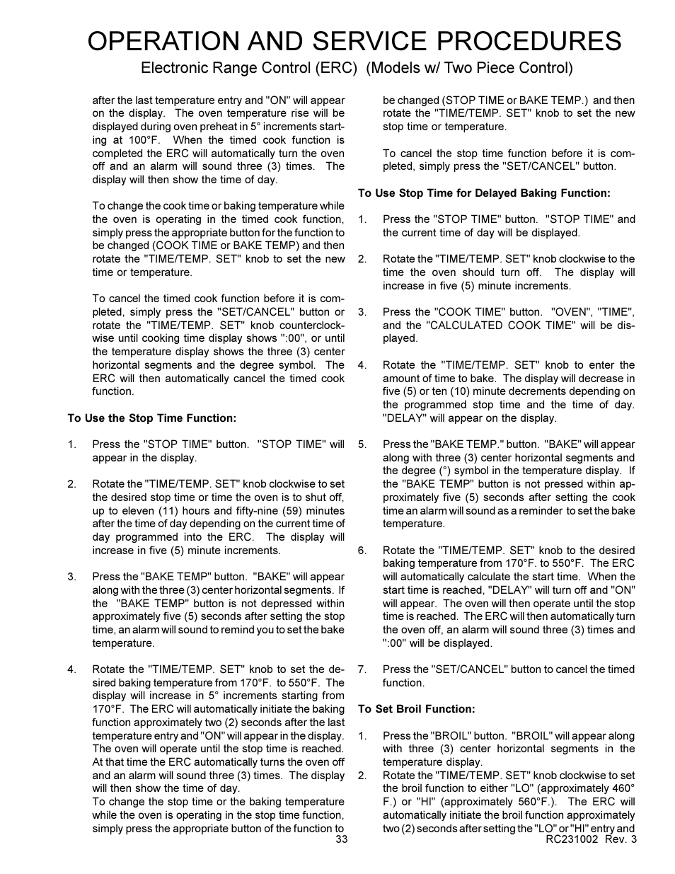 Operation and service procedures | Amana RSS User Manual | Page 34 / 124