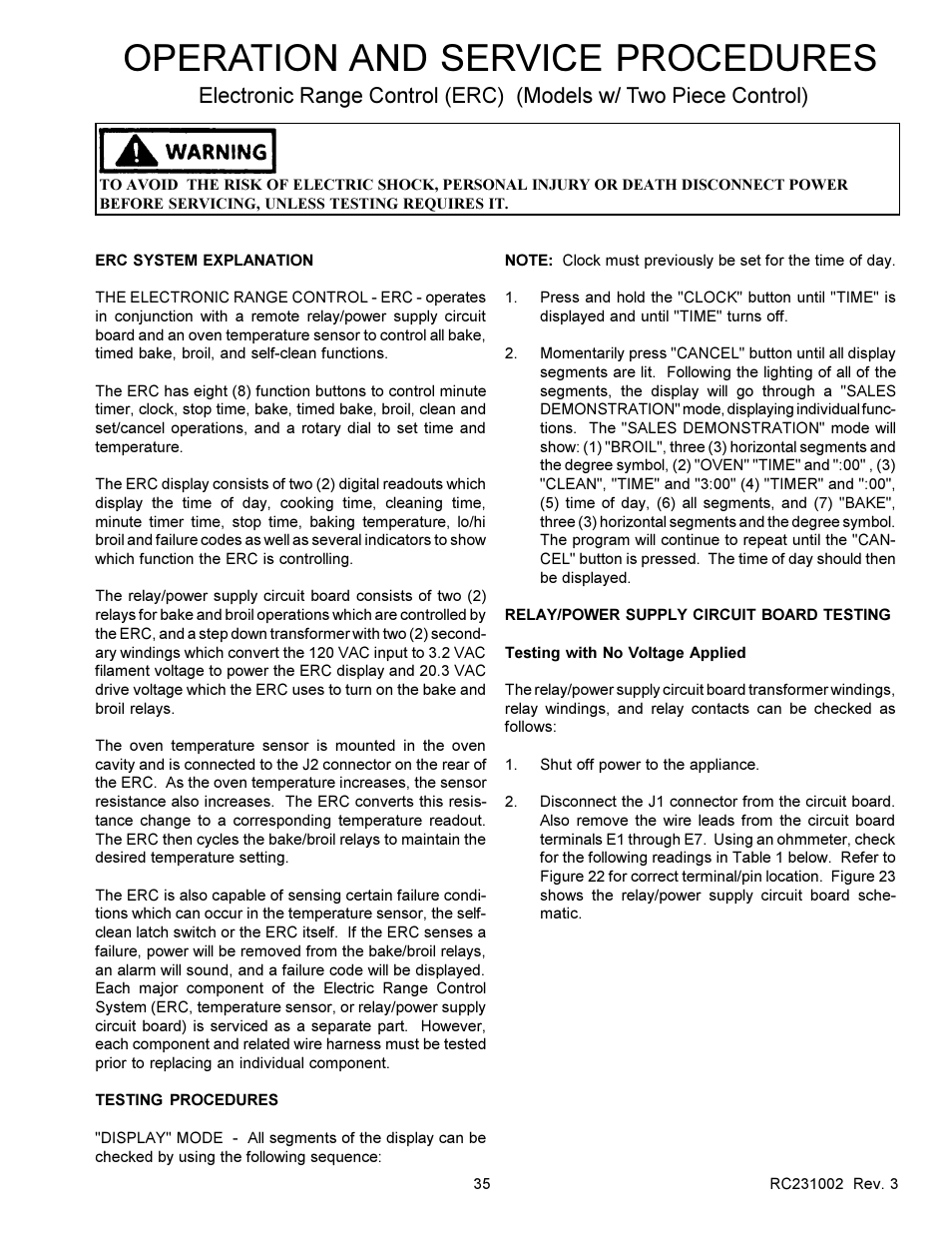 Operation and service procedures | Amana RSS User Manual | Page 36 / 124