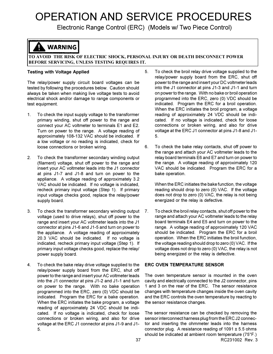 Operation and service procedures | Amana RSS User Manual | Page 38 / 124