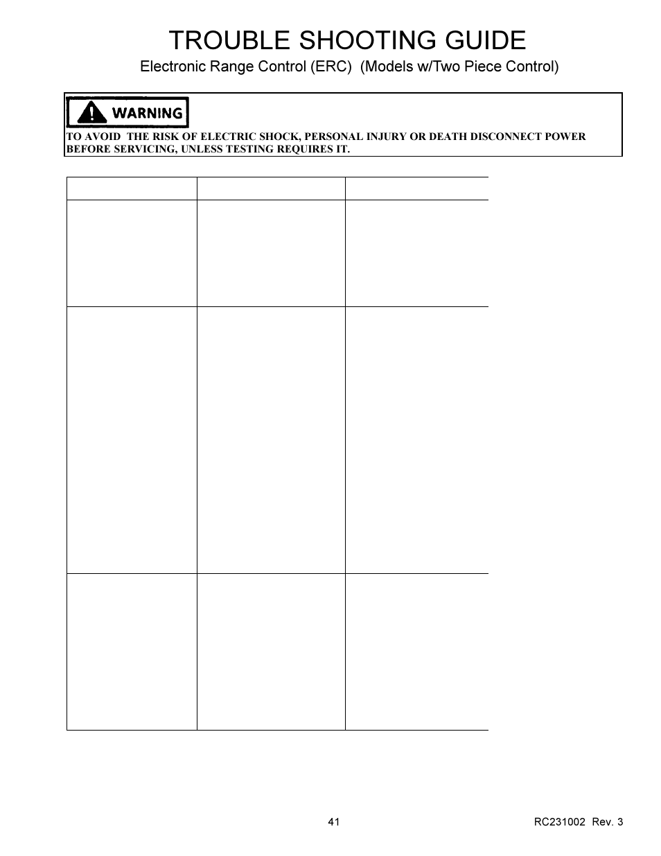 Trouble shooting guide | Amana RSS User Manual | Page 42 / 124