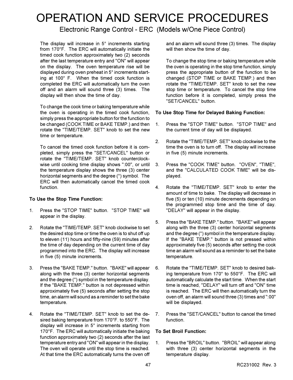 Operation and service procedures | Amana RSS User Manual | Page 48 / 124