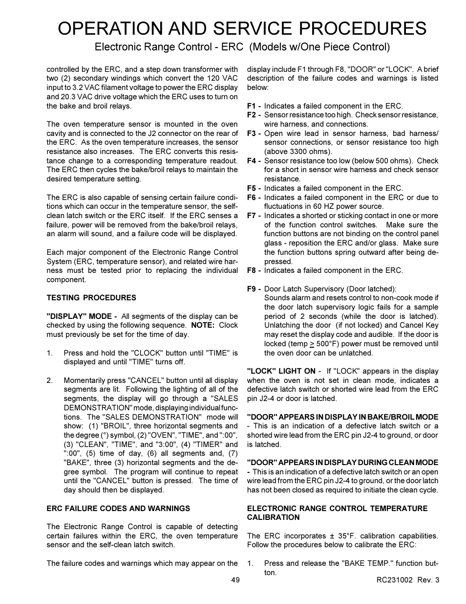 Operation and service procedures | Amana RSS User Manual | Page 50 / 124