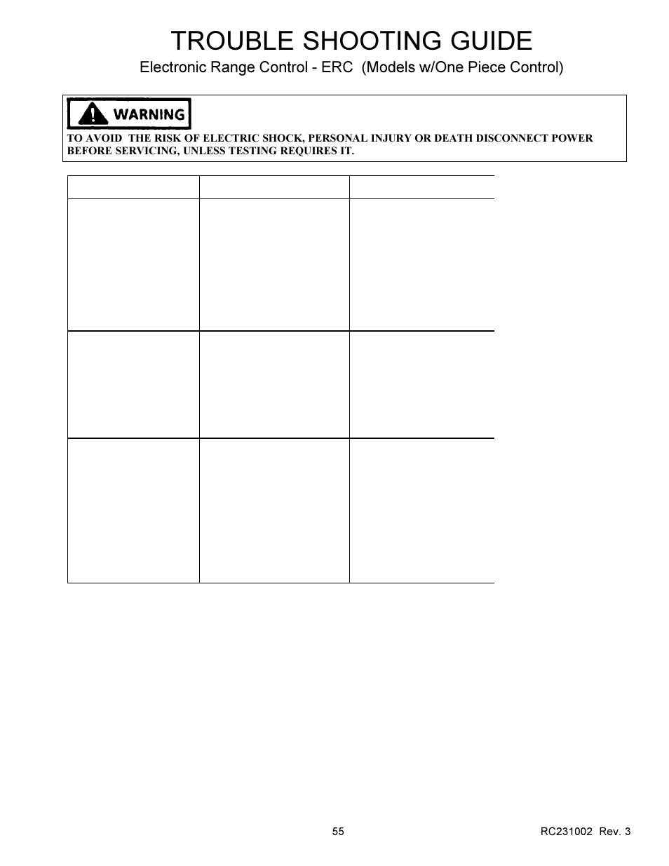 Trouble shooting guide | Amana RSS User Manual | Page 56 / 124
