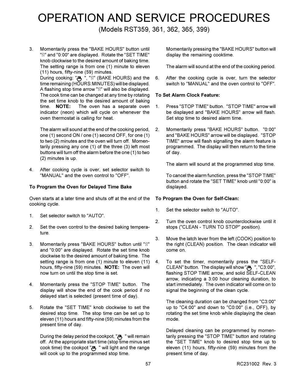 Operation and service procedures | Amana RSS User Manual | Page 58 / 124