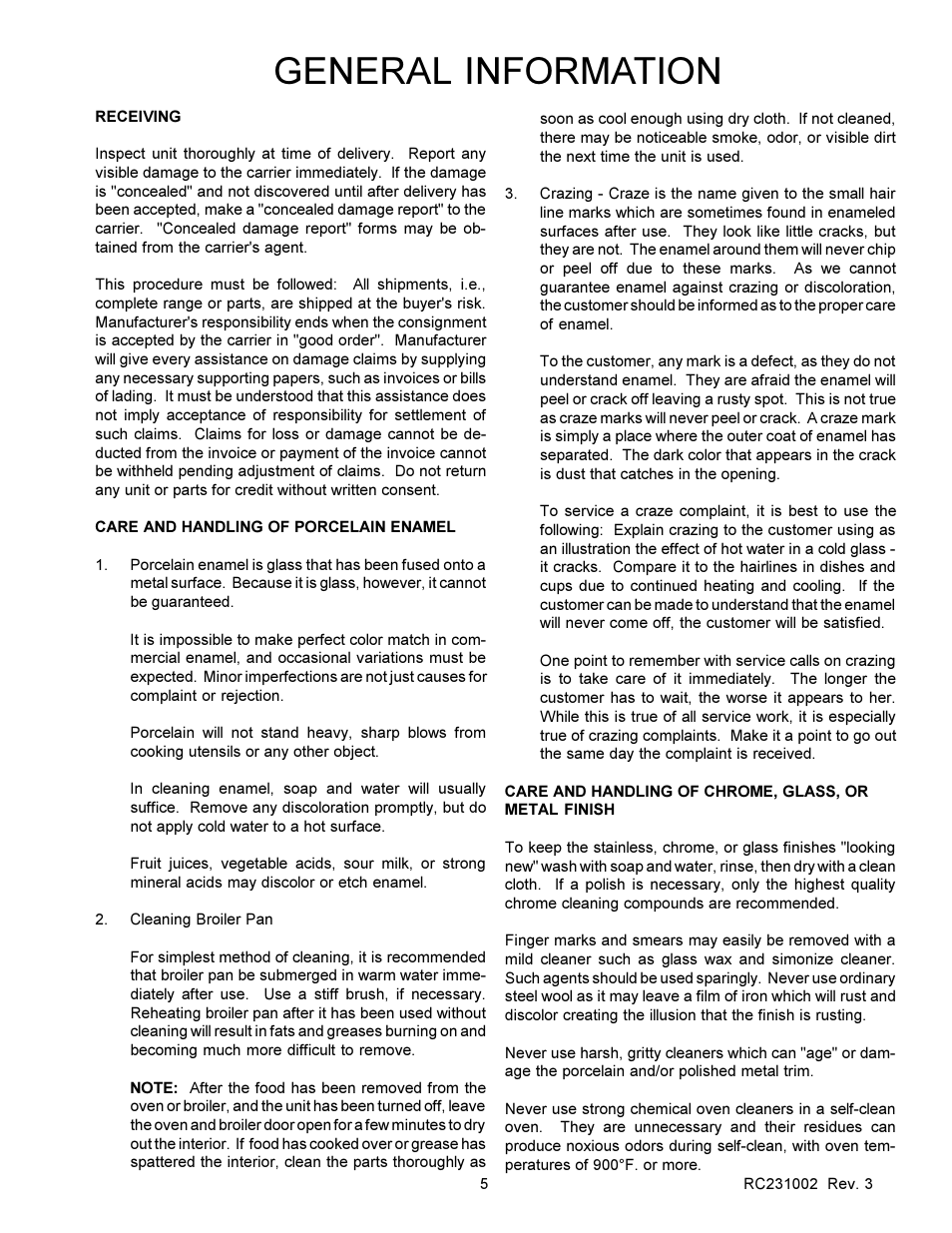 General information | Amana RSS User Manual | Page 6 / 124