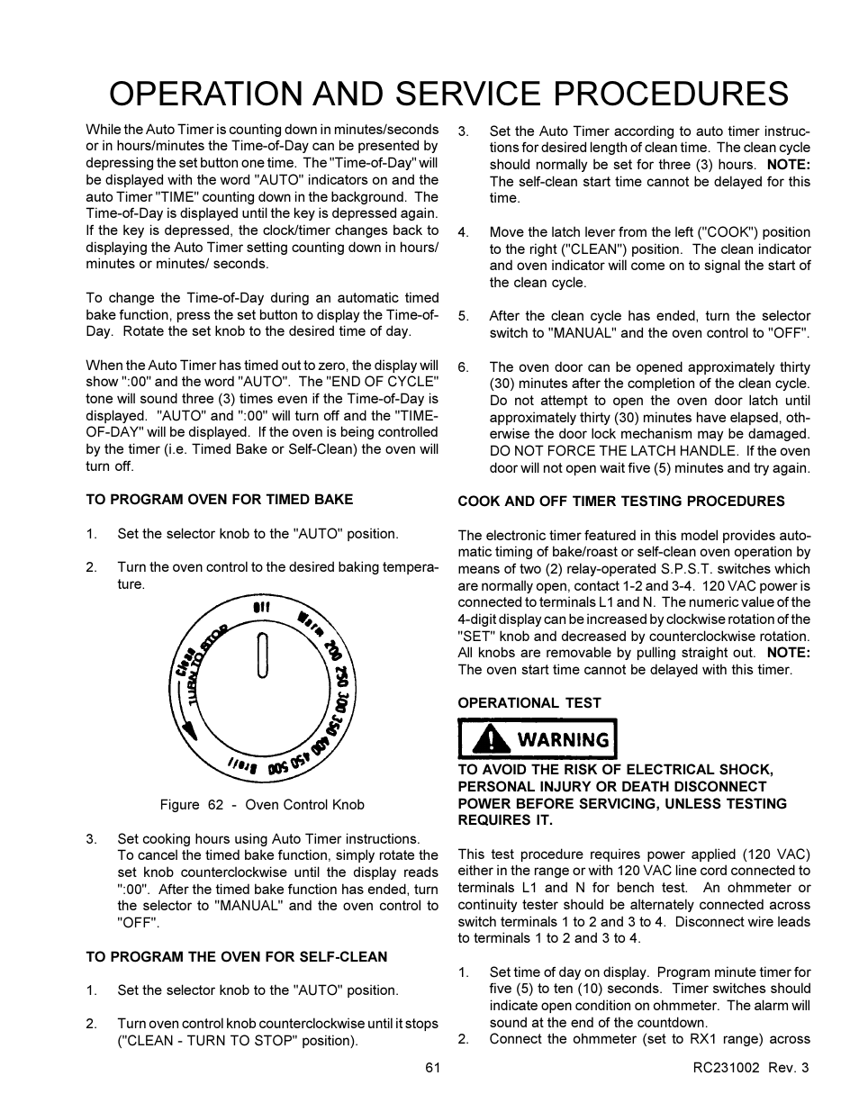 Operation and service procedures | Amana RSS User Manual | Page 62 / 124