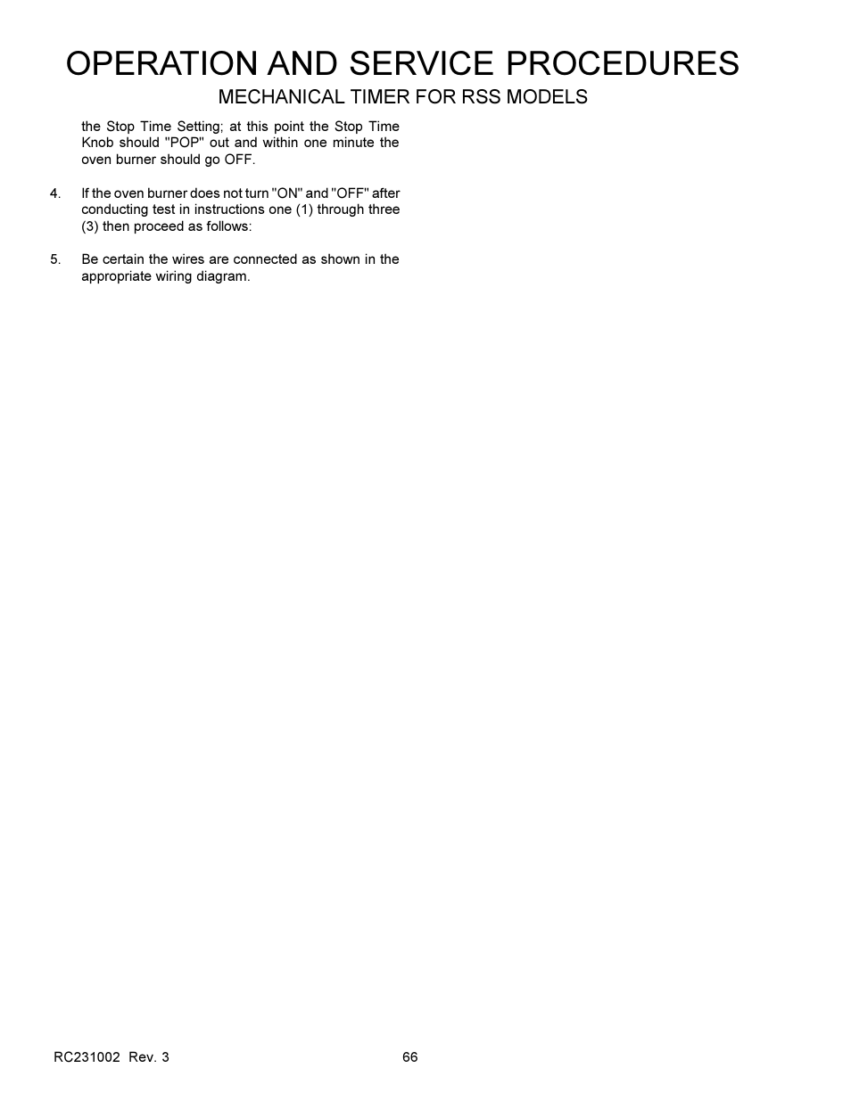 Operation and service procedures, Mechanical timer for rss models | Amana RSS User Manual | Page 67 / 124