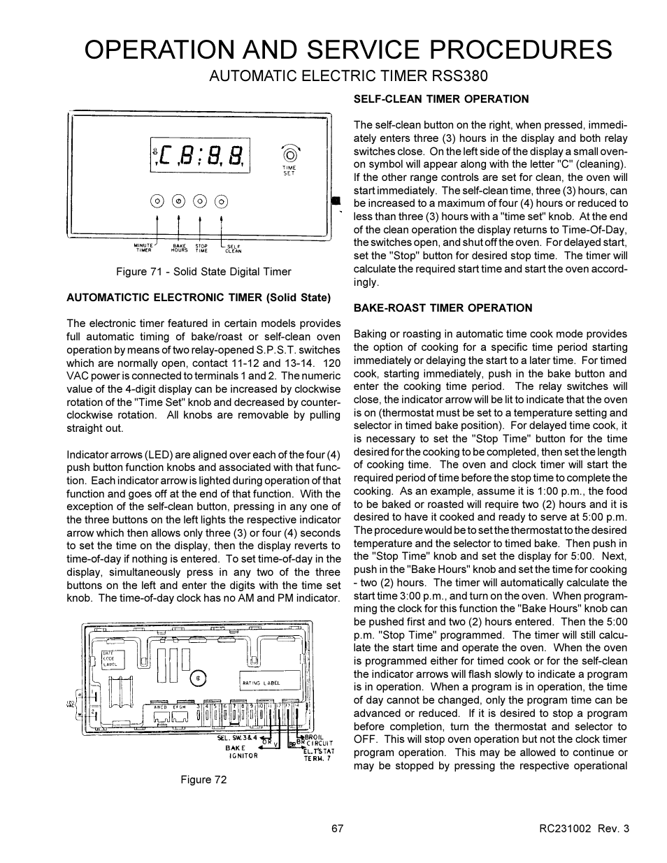 Operation and service procedures, Automatic electric timer rss380 | Amana RSS User Manual | Page 68 / 124