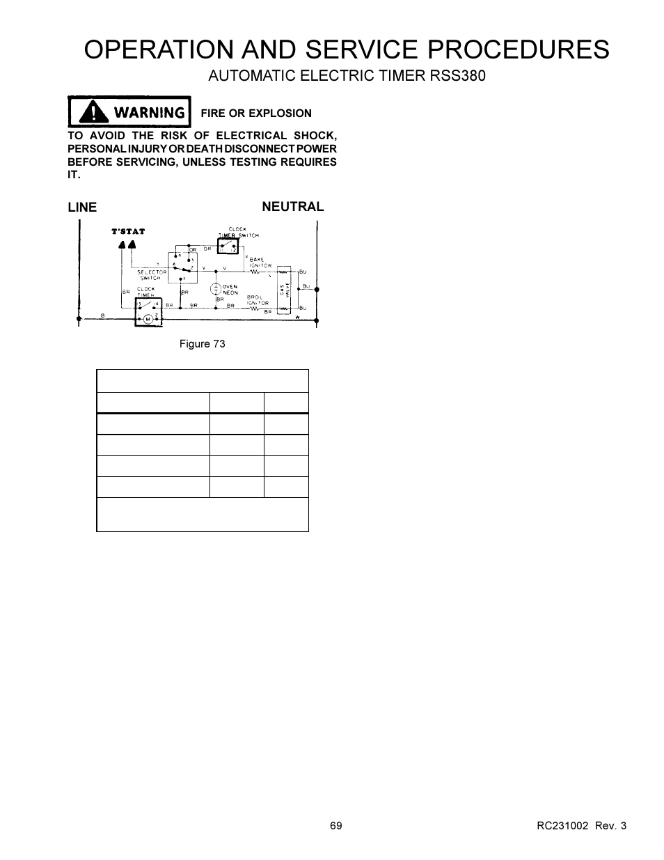Operation and service procedures, Automatic electric timer rss380 | Amana RSS User Manual | Page 70 / 124