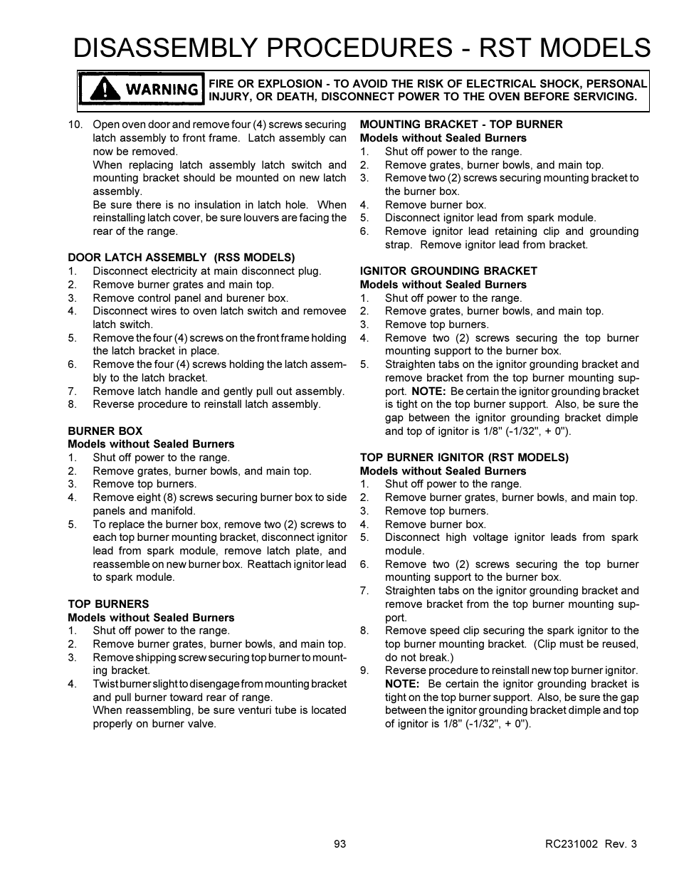 Disassembly procedures - rst models | Amana RSS User Manual | Page 94 / 124