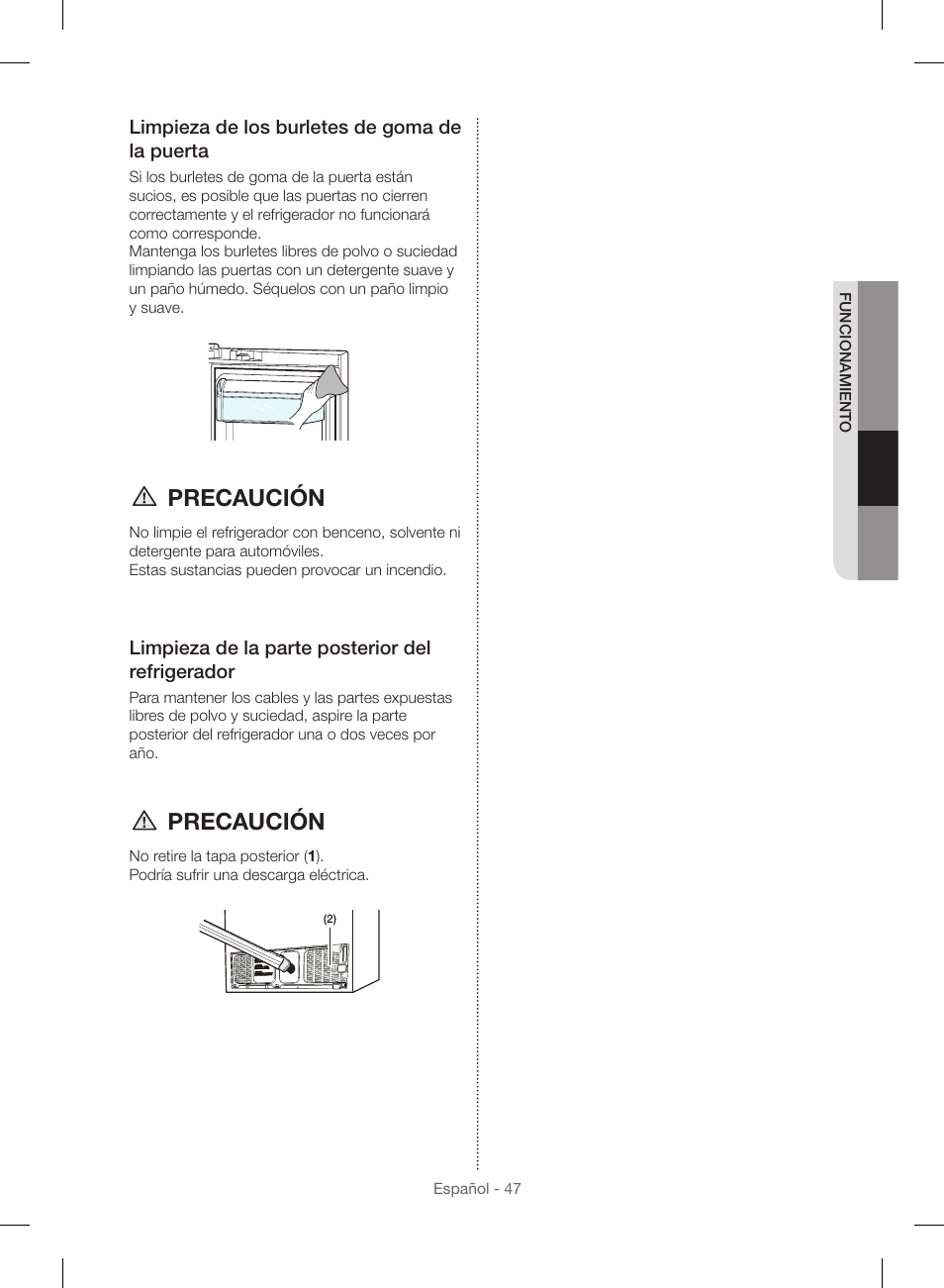 Precaución | Samsung RF23HSESBSR-AA User Manual | Page 103 / 168