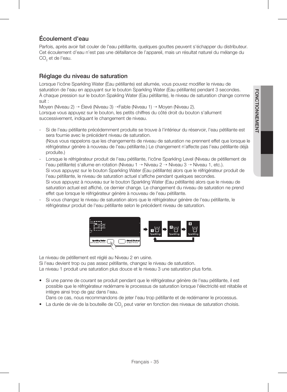 Écoulement d'eau, Réglage du niveau de saturation | Samsung RF23HSESBSR-AA User Manual | Page 147 / 168