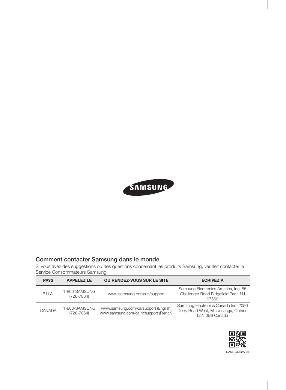 Comment contacter samsung dans le monde | Samsung RF23HSESBSR-AA User Manual | Page 168 / 168