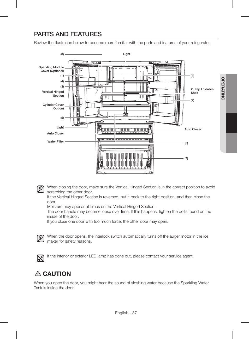 Parts and features, Caution | Samsung RF23HSESBSR-AA User Manual | Page 37 / 168