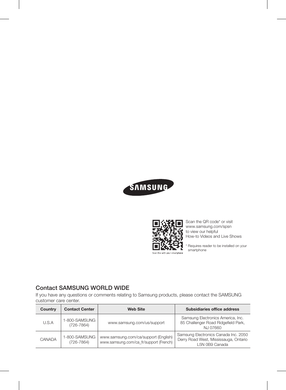 Contact samsung world wide | Samsung RF23HSESBSR-AA User Manual | Page 56 / 168