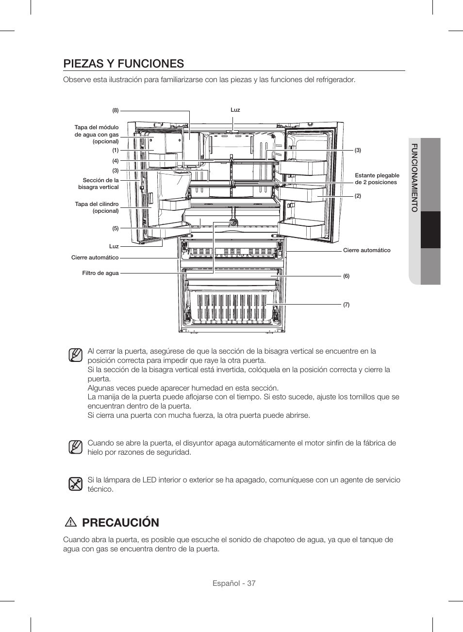 Piezas y funciones, Precaución | Samsung RF23HSESBSR-AA User Manual | Page 93 / 168