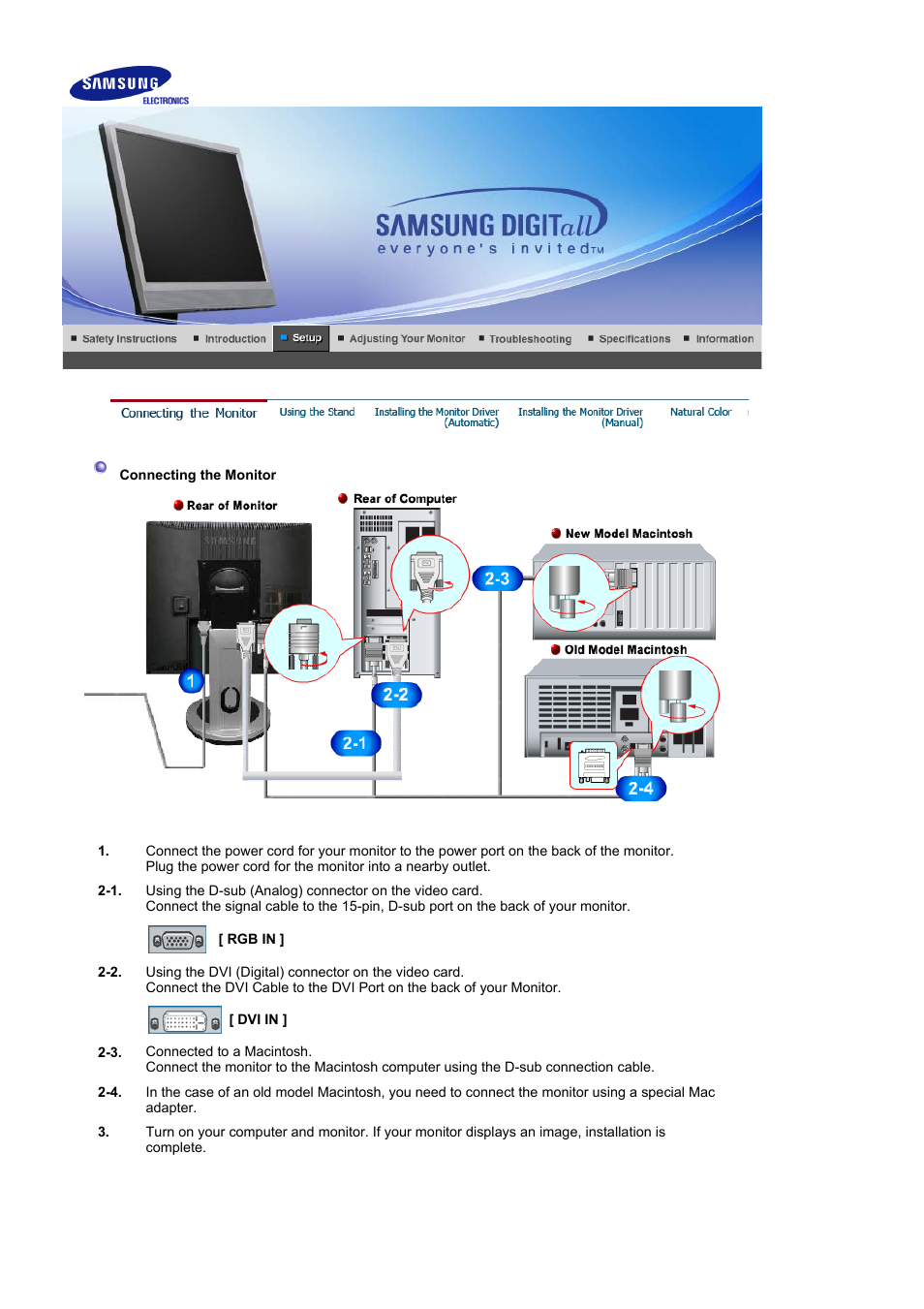 Connecting the monitor, Using the stand | Samsung LS19MJSTSE-XAA User Manual | Page 13 / 73