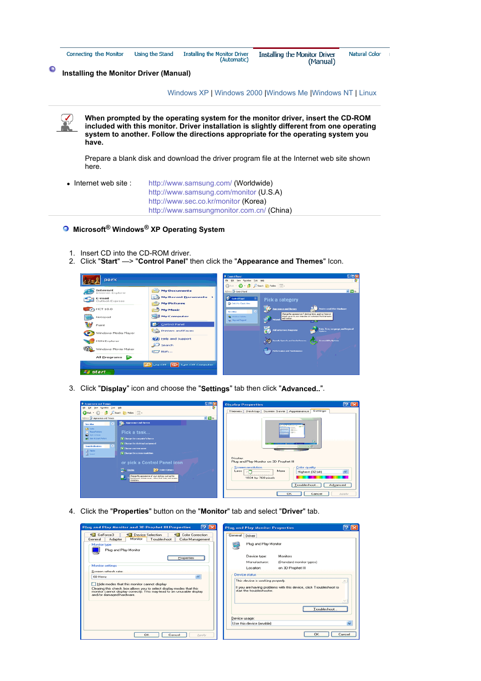 Installing the monitor driver(manual), Natural color | Samsung LS19MJSTSE-XAA User Manual | Page 17 / 73