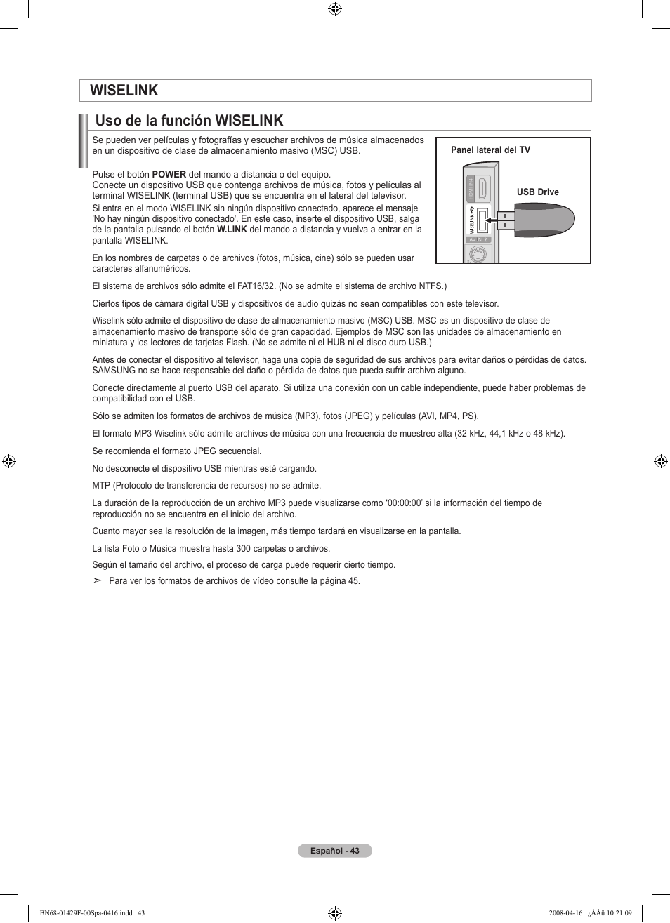 Uso de la función wiselink, Wiselink | Samsung LN52A610A3RXZP User Manual | Page 109 / 129