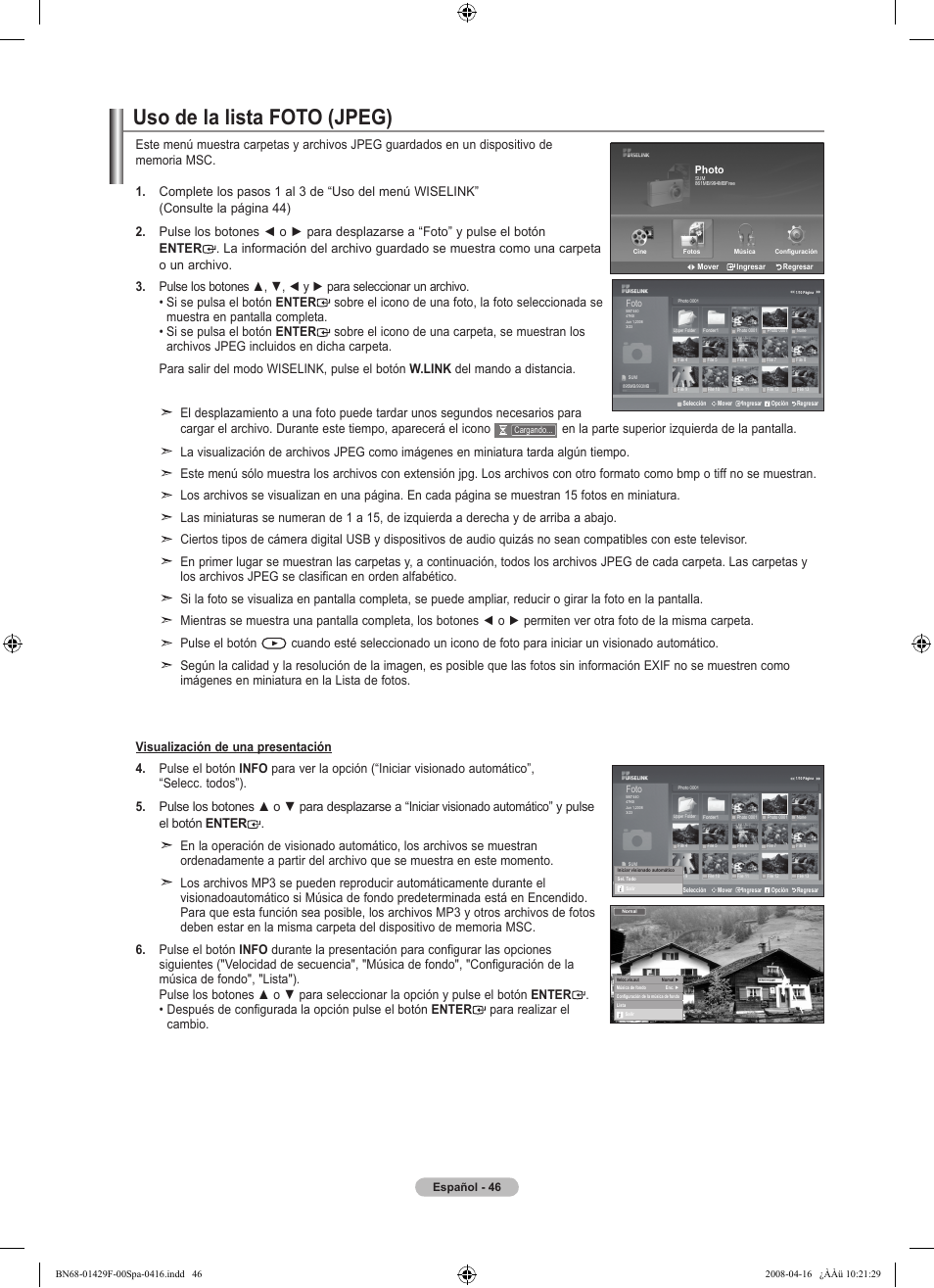 Uso de la lista foto (jpeg) | Samsung LN52A610A3RXZP User Manual | Page 112 / 129