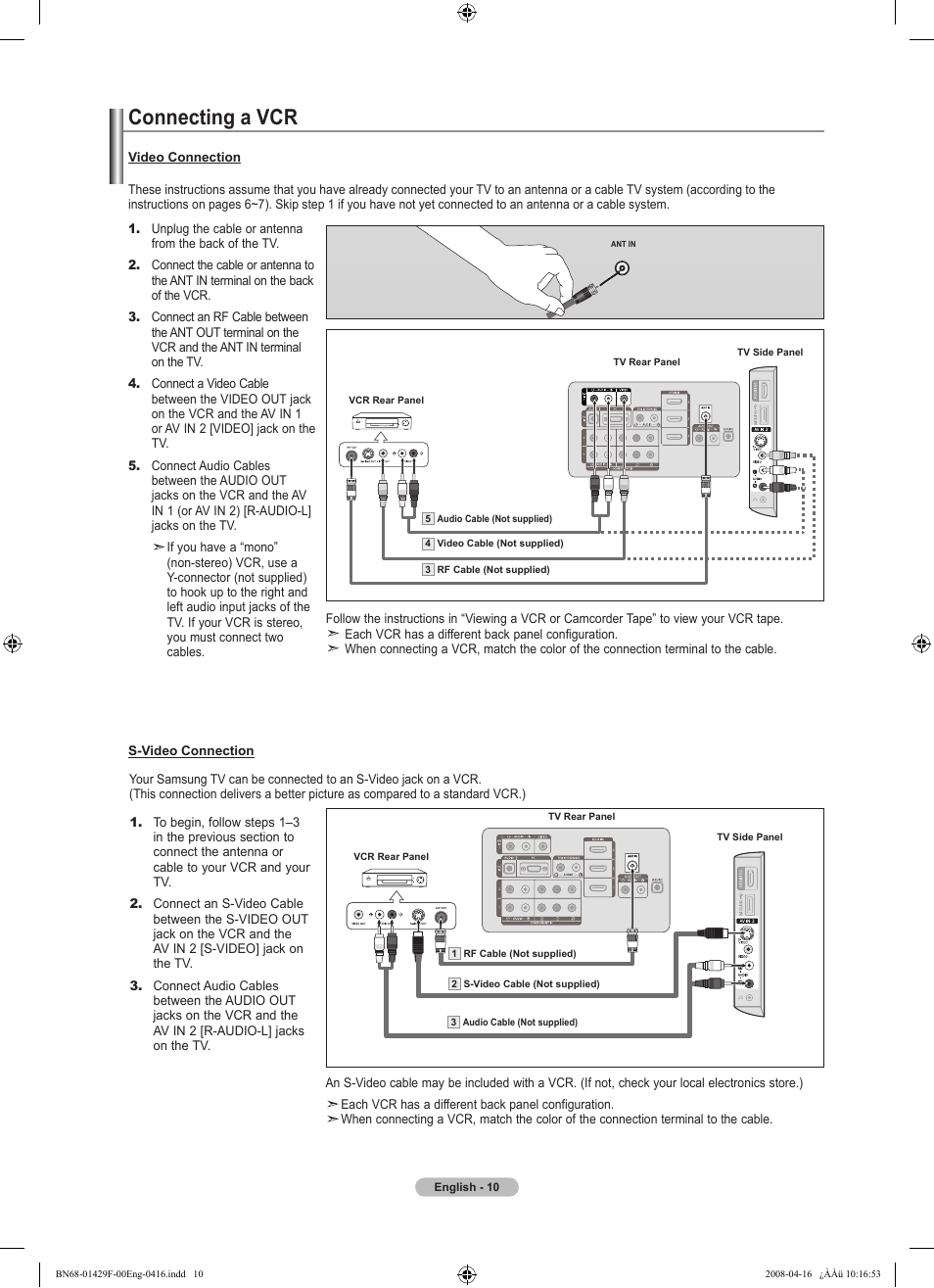 Connecting a vcr | Samsung LN52A610A3RXZP User Manual | Page 12 / 129