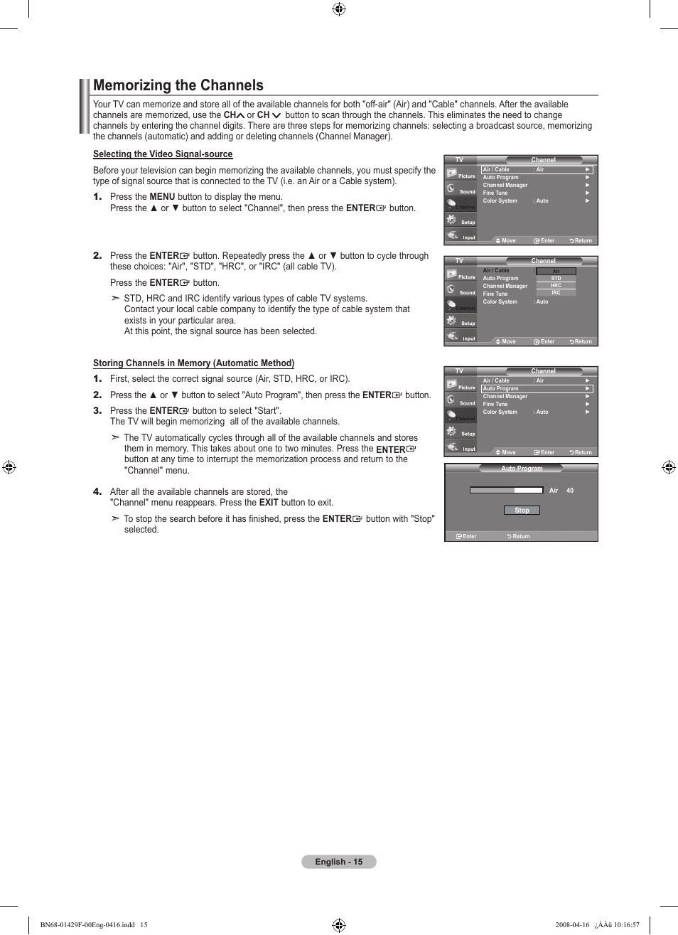 Memorizing the channels | Samsung LN52A610A3RXZP User Manual | Page 17 / 129