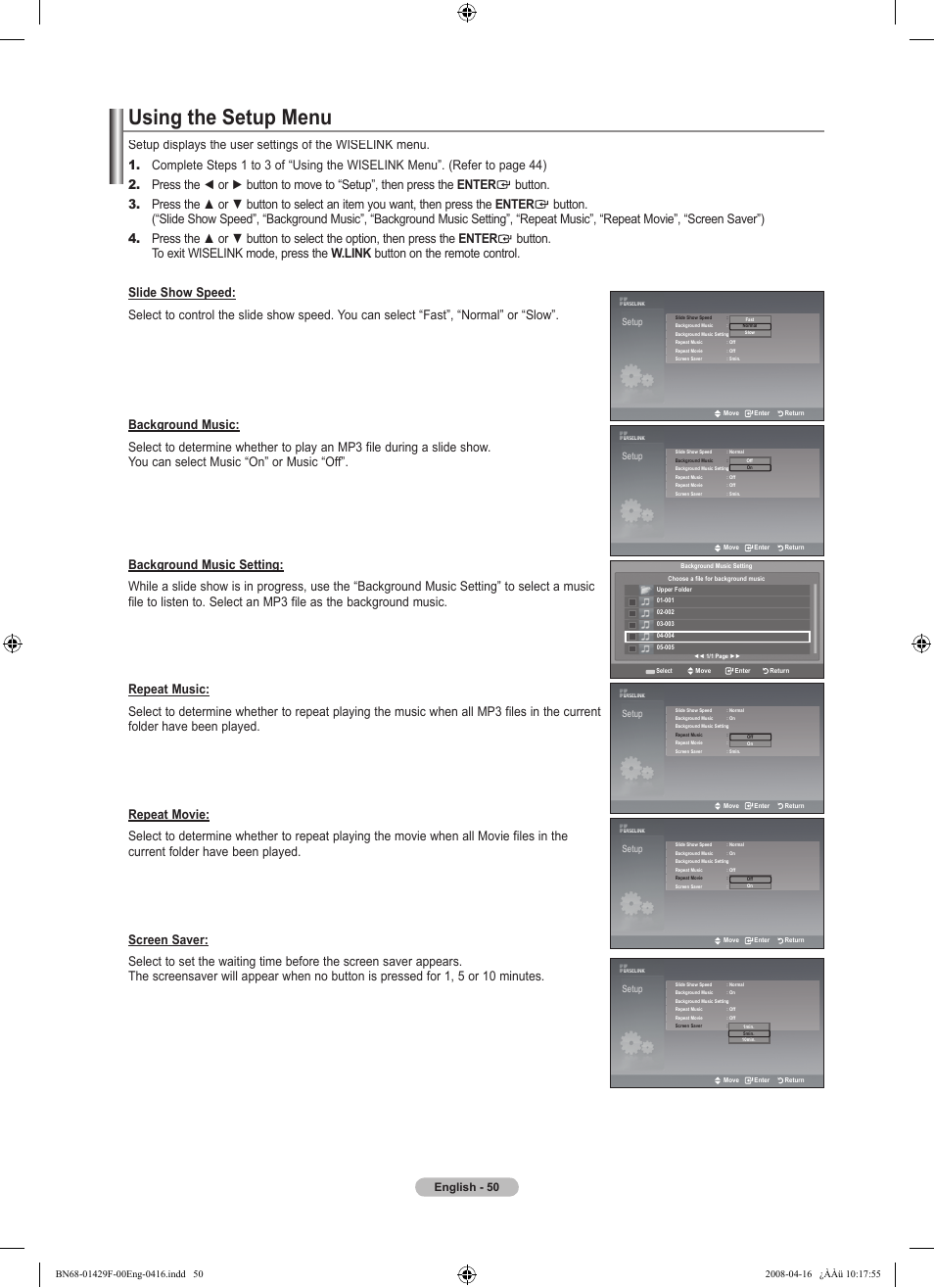 Using the setup menu, English - 0 | Samsung LN52A610A3RXZP User Manual | Page 52 / 129