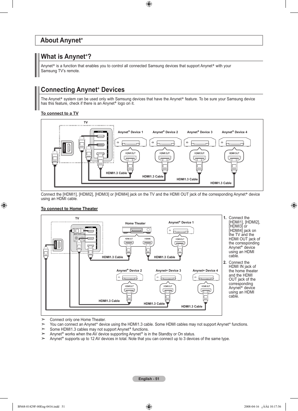 About anynet, What is anynet, Connecting anynet+ devices | Connecting anynet, Devices | Samsung LN52A610A3RXZP User Manual | Page 53 / 129