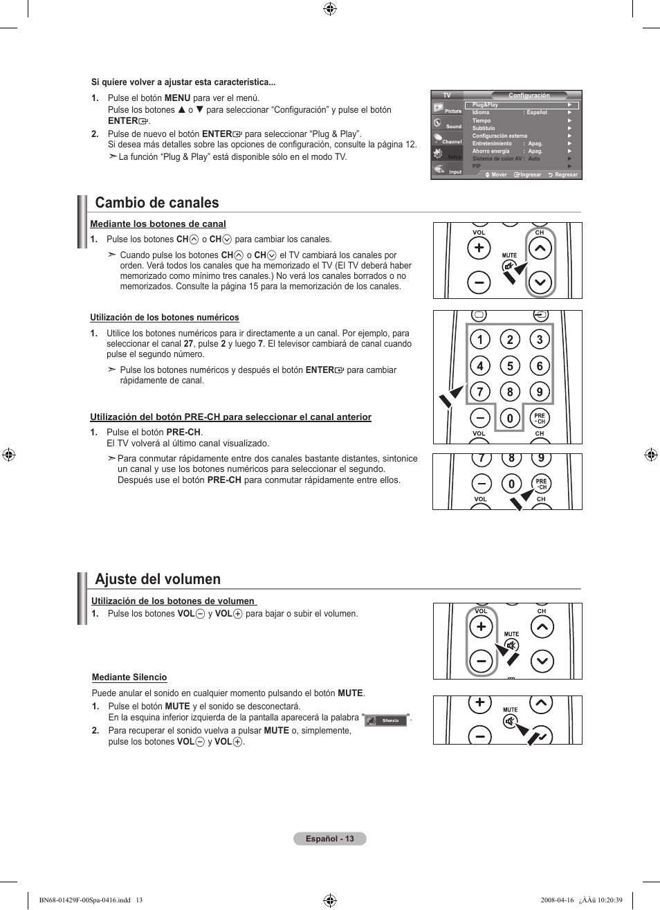 Cambio de canales, Ajuste del volumen | Samsung LN52A610A3RXZP User Manual | Page 79 / 129